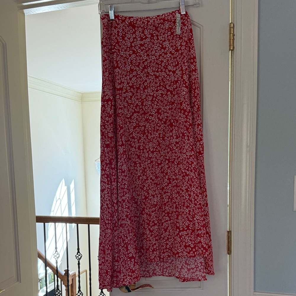 Madewell Red Floral Maxi Skirt